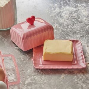 Pot à beurre rose avec un petit coeur "Léonie"